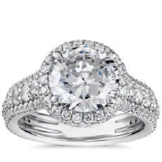 Blue Nile Studio Graduated Triple Pavé Rollover Diamond Halo Engagement Ring in Platinum